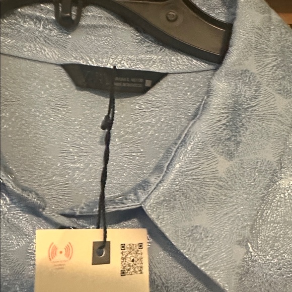 Zara Metallic Powder Blue Jacquard Button Down Shirt - Picture 7 of 8